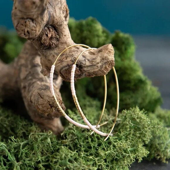 Norah Earrings-Champagne | Beaded Threader Earrings - Picture 3 of 3